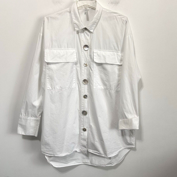 Zara Tops - Zara TRF Tunic Blouse S Tall White Shell Button Front Long Sleeve Cotton Trendy